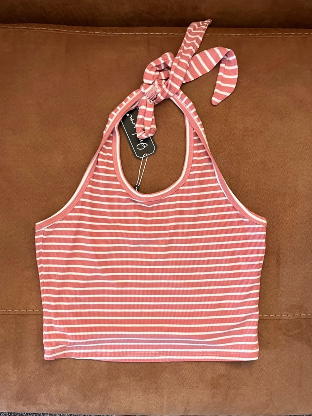 Boutique Womenspink and white striped ribbed halterneck top and lounge pants set - Picture 4 of 11